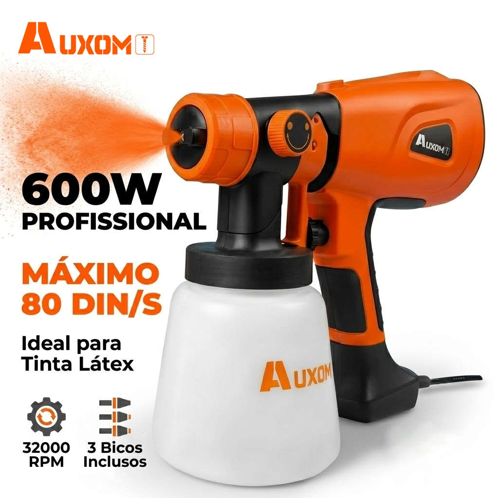 Pistola de Pintura Elétrica AUXOM 600W Profissional - Suporta 80 DIN/S e Látex, 800ml com 3 Bicos em Oferta na Shopee