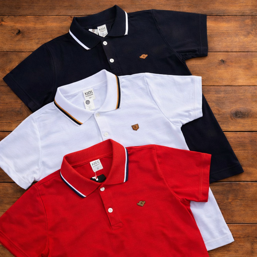 Kit c/3 ou 1 Camiseta Gola Polo Masculino Infantil 100% Algodão Menino Colorido Juvenil Camisa Criança