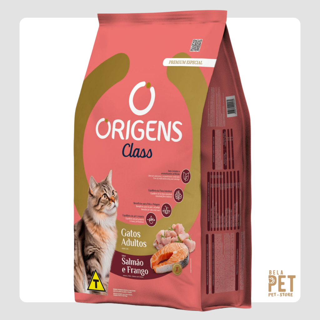 Ração Origens Class Gatos Adultos Salmão e Frango Premium Especial Nutrição Completa