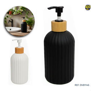 Porta Sabonete Líquido 420ML De Vidro Para Banheiro Com Tampa De Plástico E Bambu Preto Ou Branco em Oferta na Shopee