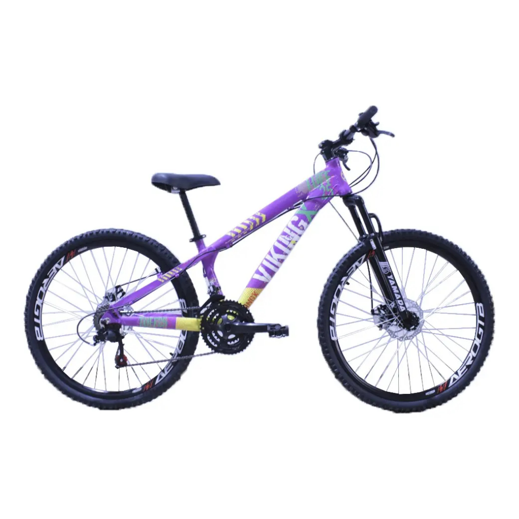 Bicicleta VikingX Tuff25 Aro GTB Freio a Disco 21V - Lilás Amarelo