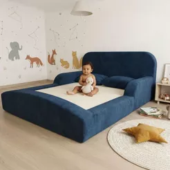 Cama Montessoriana Casal Encanto 100% Espuma Azul Marinho Keiko