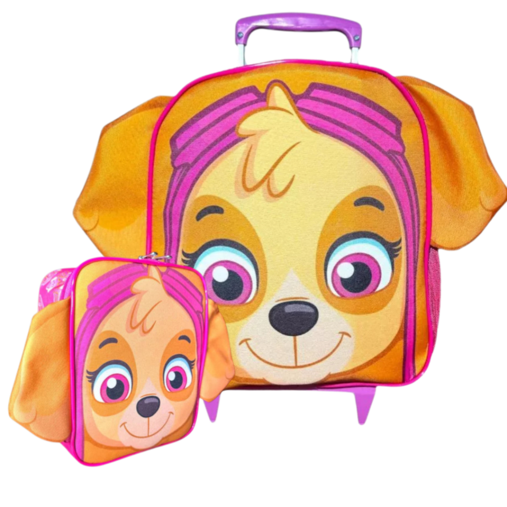 Mochila Escolar Infantil Skye Orelhinha Patrulha Canina Rodinhas P + Lancheira