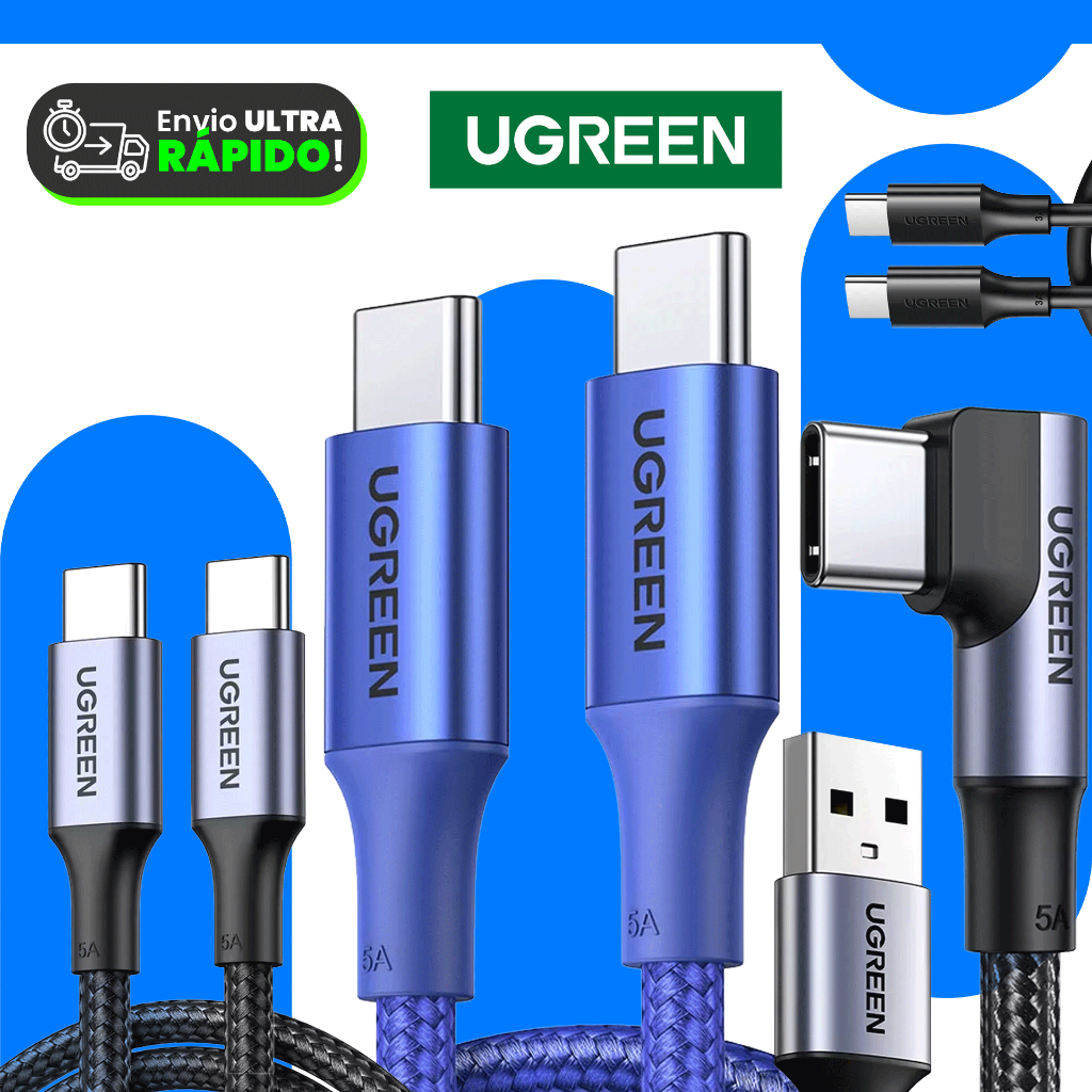 Cabo USB-C ugreen Android e iPhone 60w 100w de 2 metros e 1 metro carregamento turbo com segurança