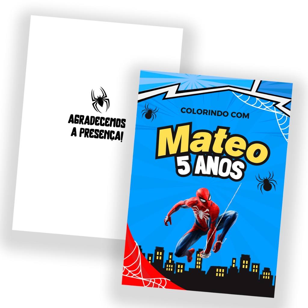 Kit Livro de Colorir Personalizado Capa Brilho Lembrancinha Aniversário Homem Aranha Spider Man Menino Ou Qualquer Tema