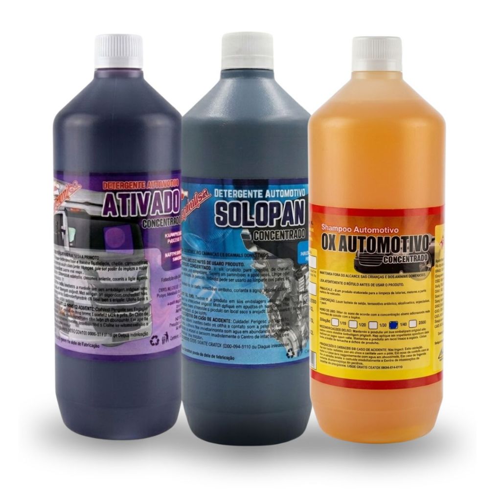 Kit Limpeza Automotiva Shampoo Com Cera + Intercap + Solopan Concentrado Limpeza Pesada 1L