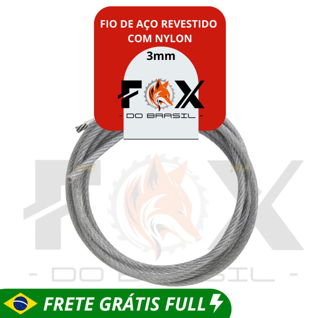 Fio de Aço Revestido com Nylon 3mm Para Roçadeira Sthil e Diversas Marcas em 35M, 30M, 25M, 15M, 10M e 5 METROS - FOX