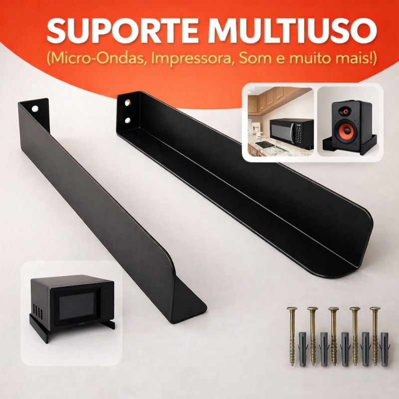 Suporte para Microondas, Impressora, Forno e Bebedouro – Aço Reforçado, Preto - Micro-Ondas