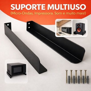 Suporte para Microondas, Impressora, Forno e Bebedouro Aço Reforçado, Preto - Micro-Ondas