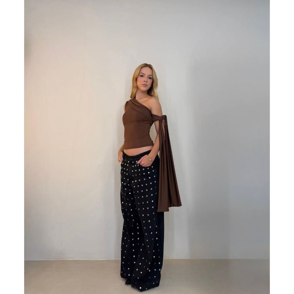 Blusa Amanda Com Detalhe Na Manga Moda Blogueira Lançamento