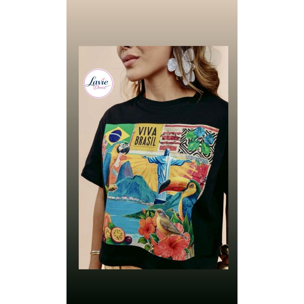CROPPED OVERSIZED (CURTA E LARGA) FEMININO ALGODÃO PREMIUM ESTAMPA BRASIL | CAMISETA CURTA FEMININA ESTILOSA