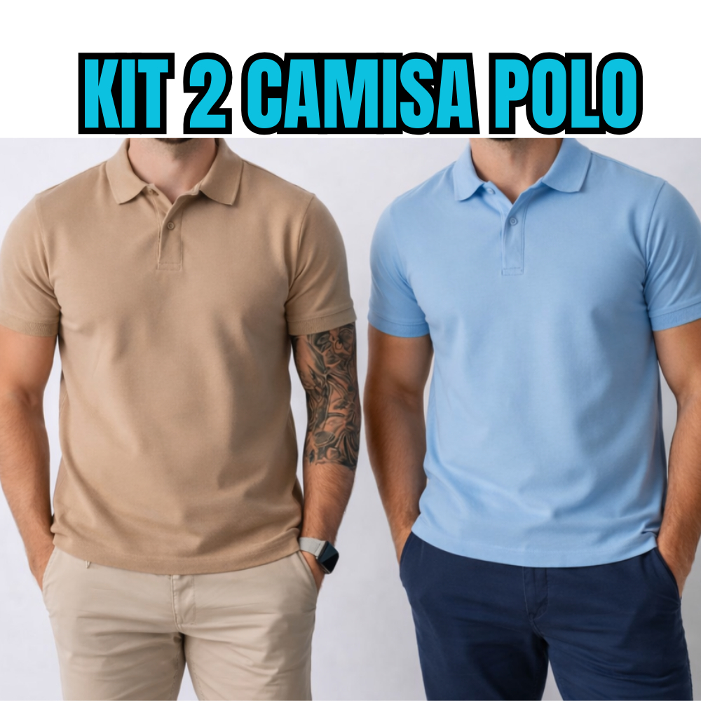 Kit 2  Camisa Polo Piquet Slim Masculina Lisa Manga Curta Casual Camiseta Básica Confortável Premiun Diversas Cores
