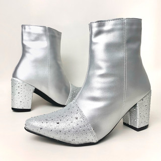 Bota Feminina Bico Fino Moda Zíper Lateral Salto Bloco Com Detalhe Espelhado Ref. 20/128