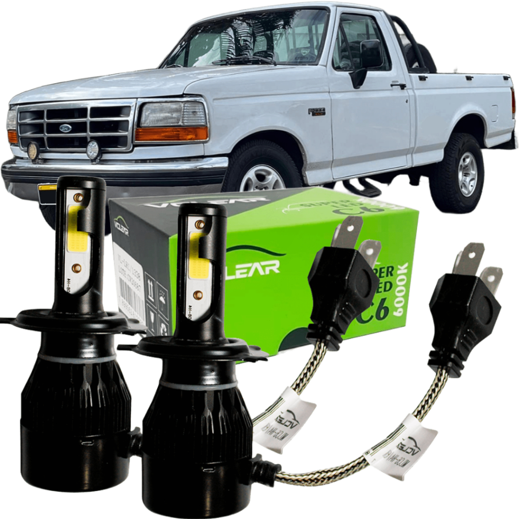 Kit Lâmpada Super LED 6000K 8700 Lumens Ford F1000 1979 à 1998 Farol Baixo VCLEAR