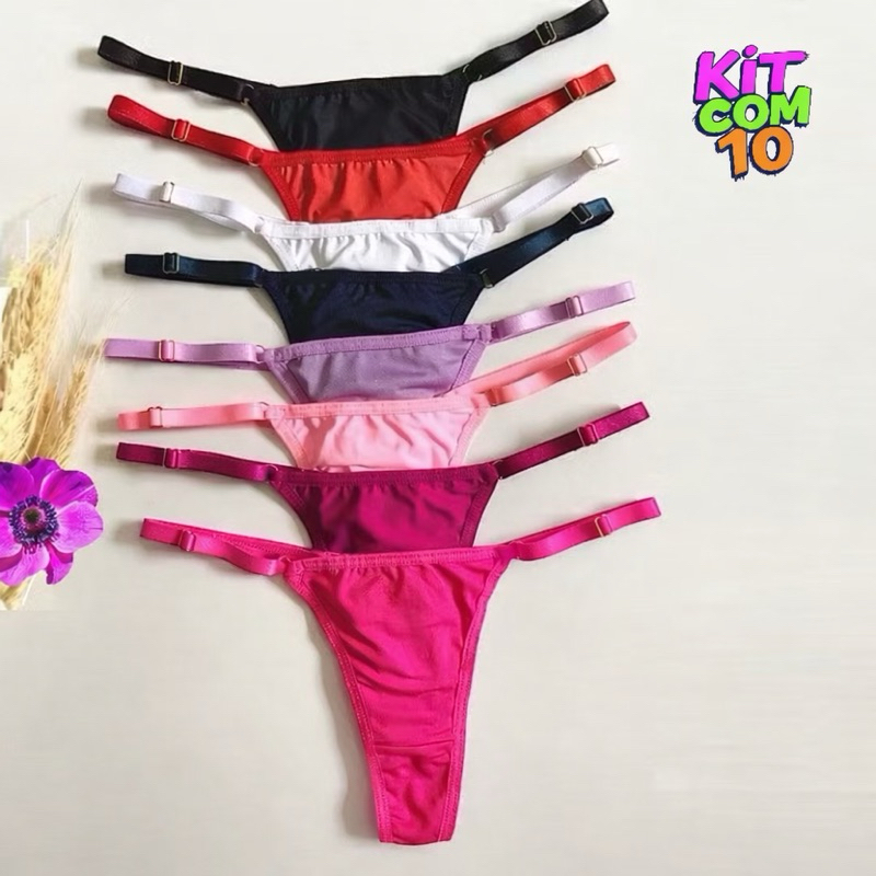 Kit 10 Calcinha Fio Dental Regulagem na Lateral Microfibra Dia a Dia