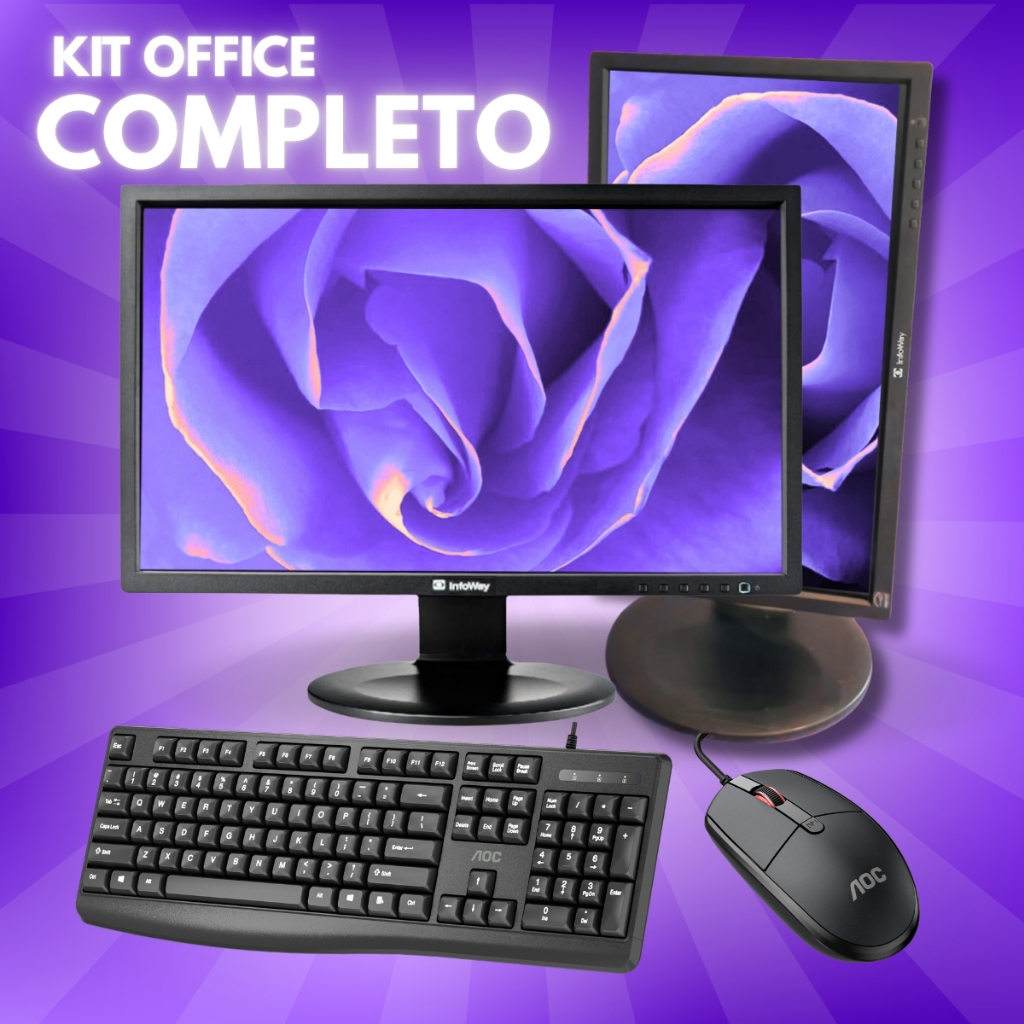 Kit Office Teclado e Mouse KM170 + Monitor 19 Polegadas Ajustável HDMI Escritório Trabalho Comercio