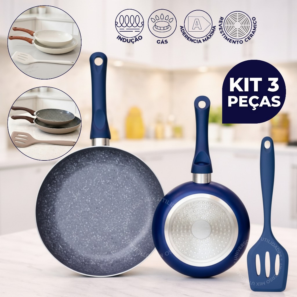 Kit Frigideiras 3 Peças Revestida em Cerâmica Antiaderente - 20cm e 24cm