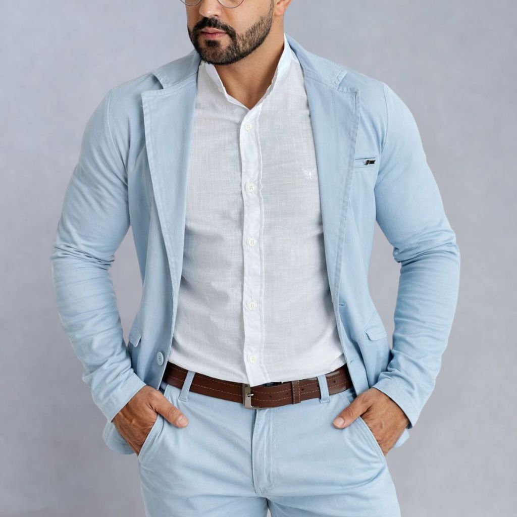 Blazer Masculino Tecido Sarja Premium Alfaiataria com 2 Botões Esporte Fino Corte Italiano Social Paletó Terno Elegante