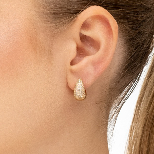 Brinco Argola Gota Dourada Feminino Click Cravejado Banhado a Ouro 18k Dourado em Oferta na Shopee