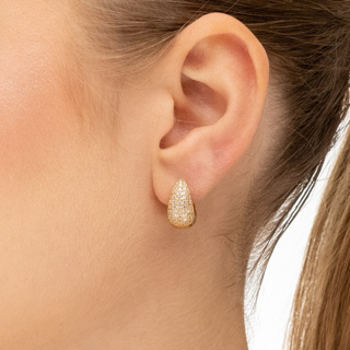 Brinco Argola Gota Dourada Feminino Click Cravejado Banhado a Ouro 18k Dourado em Oferta na Shopee