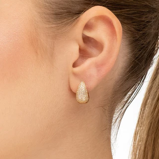 Brinco Argola Gota Dourada Feminino Click Cravejado Banhado a Ouro 18k Dourado