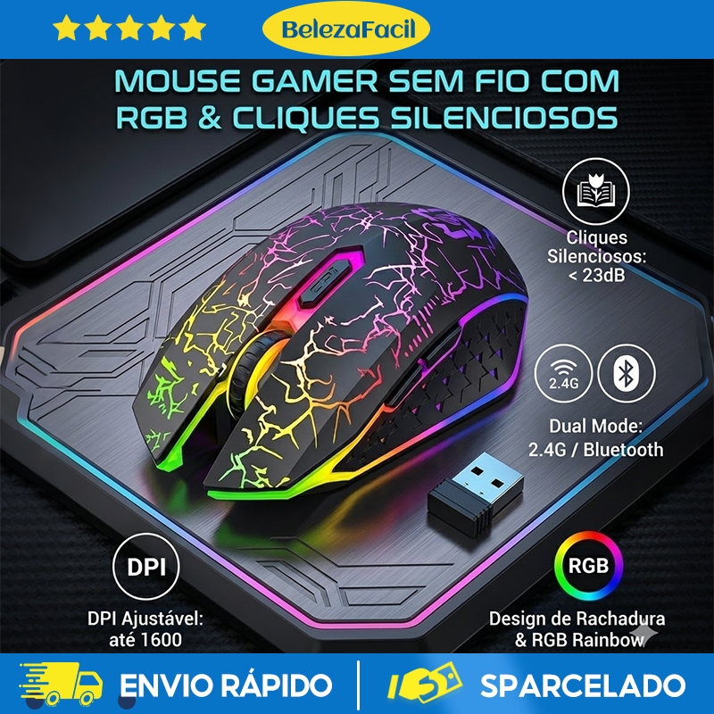 Mouse sem fio dual band receptor nano 2,4ghz / Bluetooth RGB recarregável mouse gamer sem fio em Oferta na Shopee