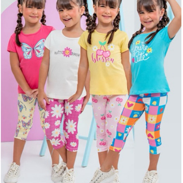 Conjunto infantil menina blusa algodão + calça legging malha - conforto passeio modinha estilo casual