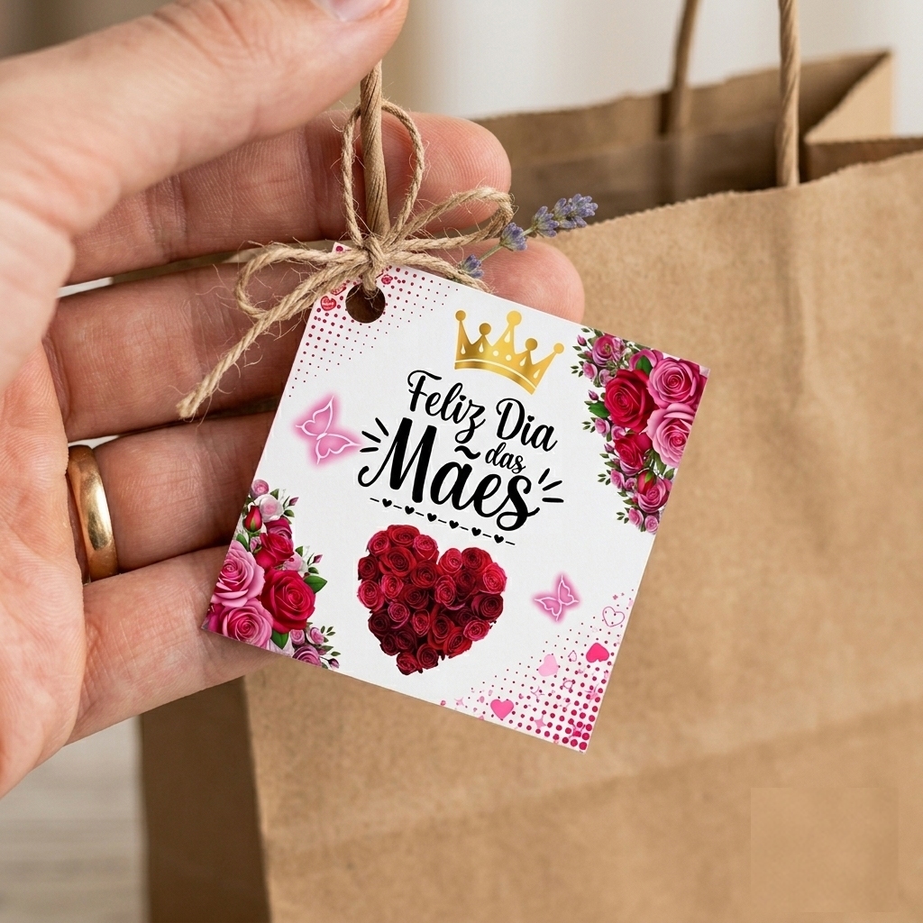 kit 50 Tag Mini Cartão Dia Das Mães 5x5 Lembrancinha Presente Mimo Cliente ElegantePara Embalagem