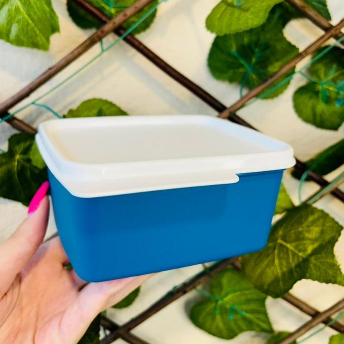 Tupperware Basic Line 500 ml Azul Turmalina com Tampa Branca Quadrada Original Cozinha Organizada