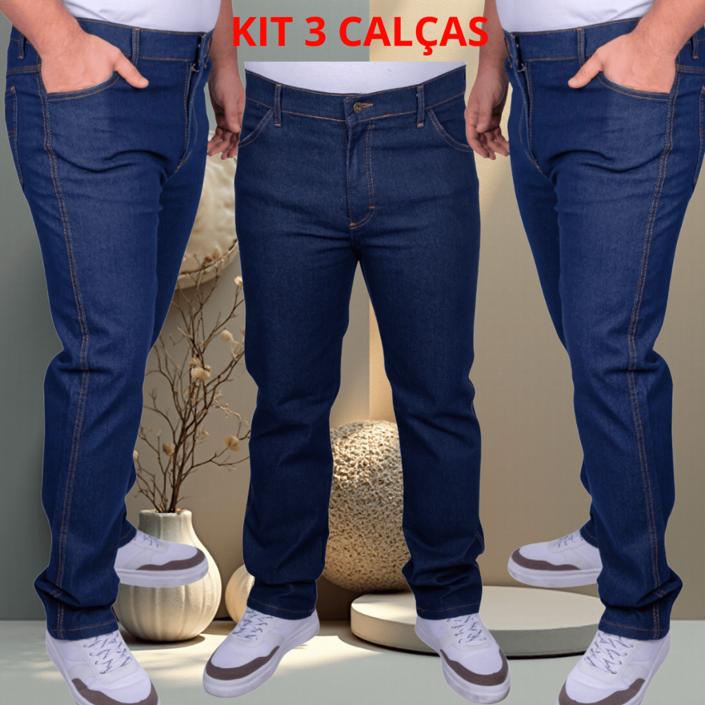Kit 3 Calças Jeans Masculina calca jeas Lycra Elastano Trabalho Pesado Serviço Reforçado