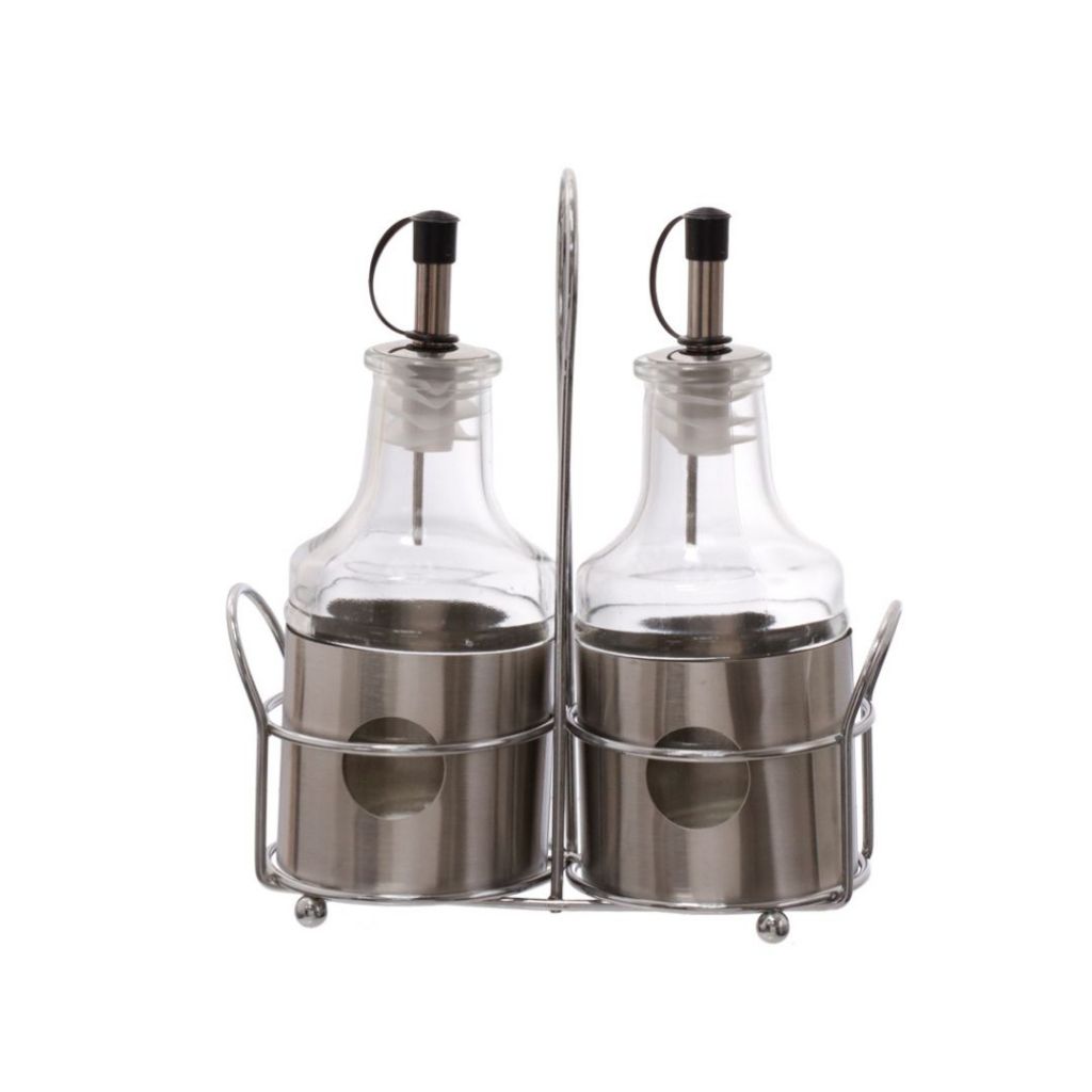 Conjunto Galheteiro De Vidro Com Suporte De Metal 220ml