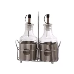 Conjunto Galheteiro De Vidro Com Suporte De Metal 220ml