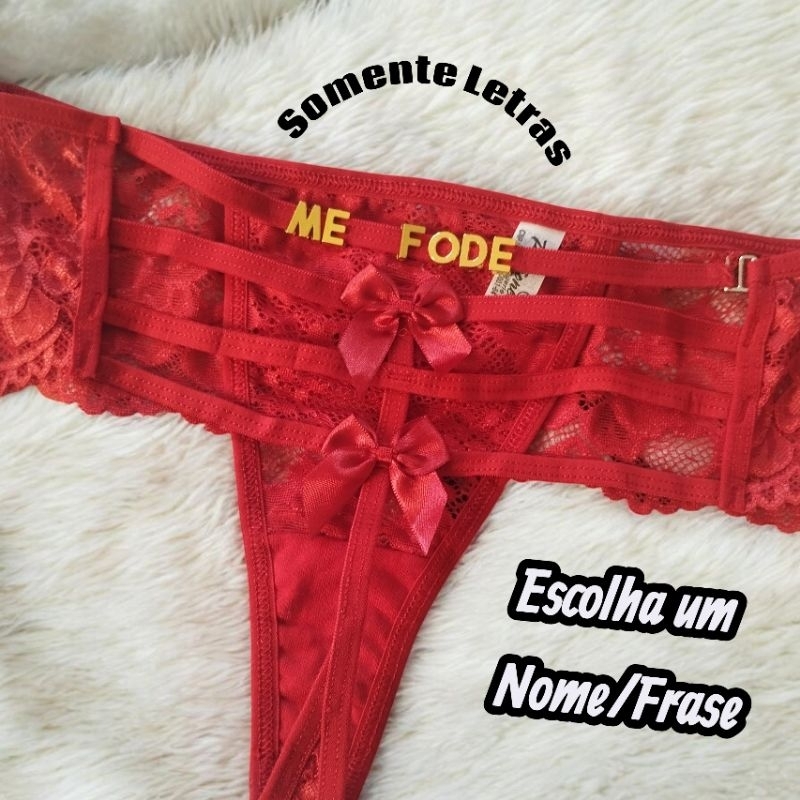 Calcinha de Renda Fio Personalizada com Letras Douradas Nome ou Frase em Oferta na Shopee