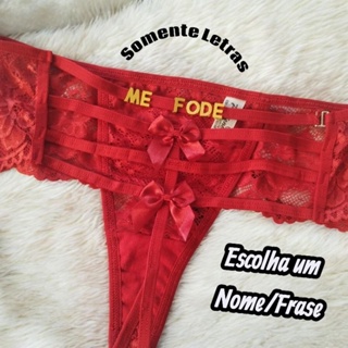 Calcinha de Renda Fio Personalizada com Letras Douradas Nome ou Frase em Oferta na Shopee