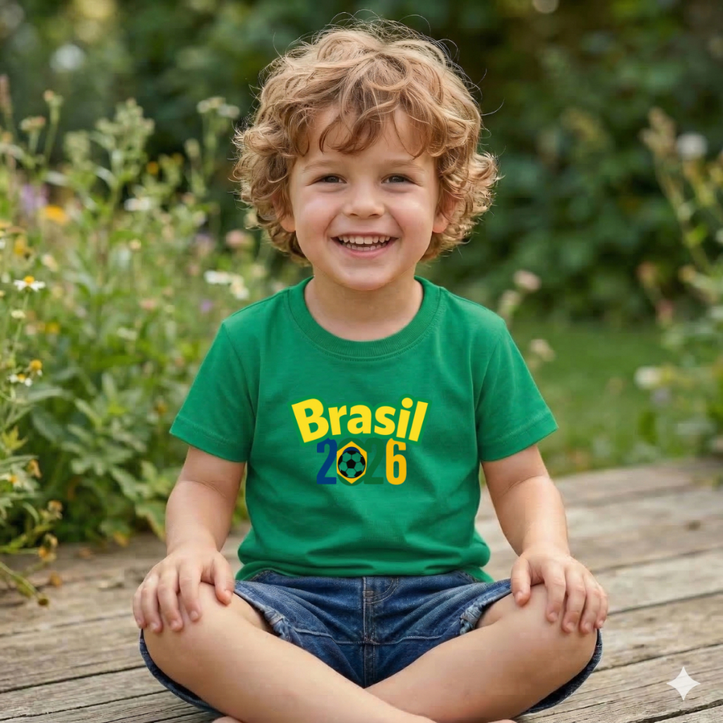 Camiseta Infantil Do Brasil 100% Algodão Blusa Personalizada Copa Do Mundo 2026