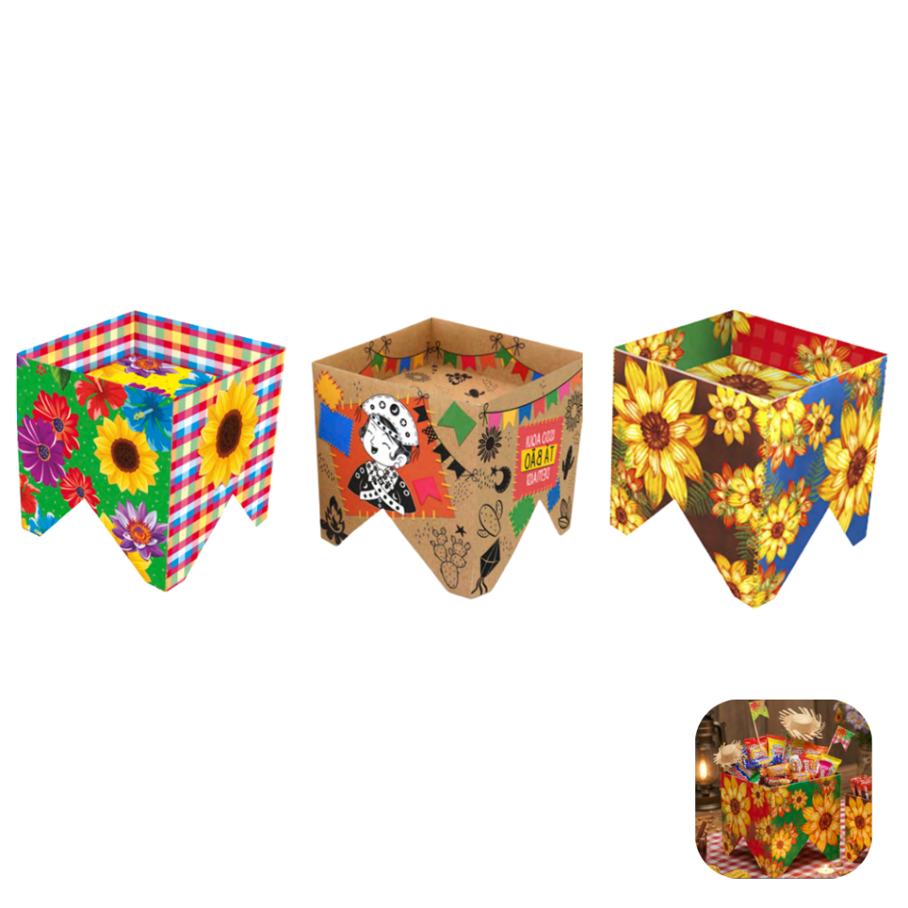 Caixa De Papel Bandeja G 15x15 Para Doces Decoração Kit Enfeite Festa Junina