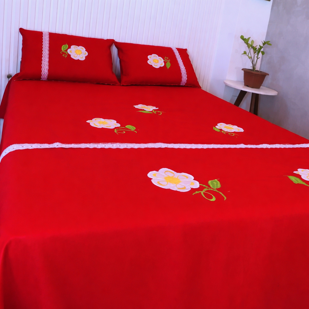 Jogo de Cama Casal Bordado com Fronhas em Oxford Jogo de Lençol Bordado Colcha sem Babado cama box