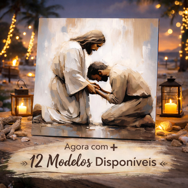 Imagem Placa Decorativa Religiosa com Suporte Expositor Quadro Jesus Versículos Leão Decoração Cristã