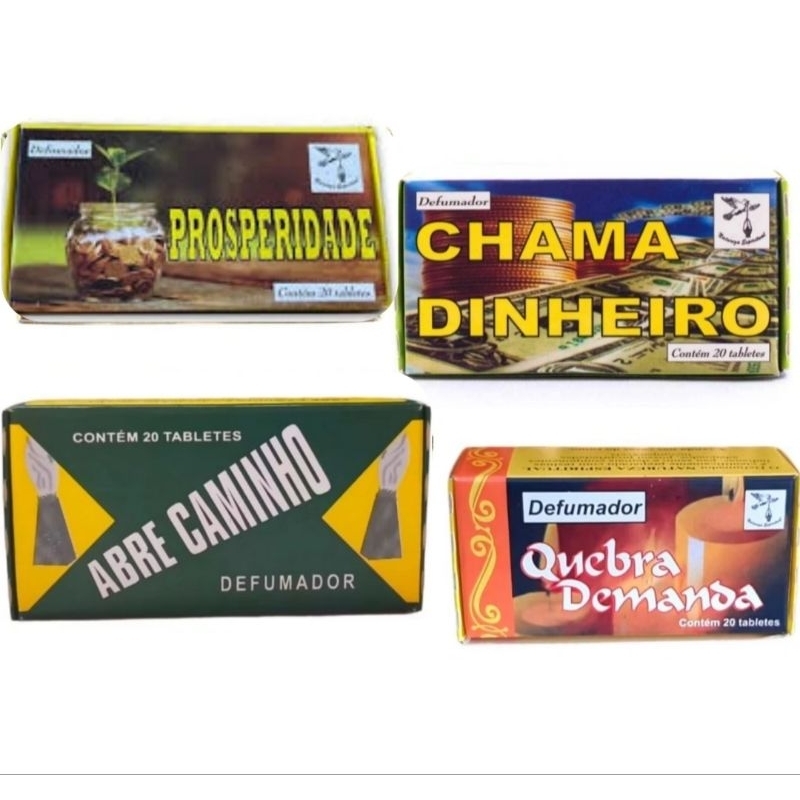 Defumador Kit 4 cxs: 1 Prosperidade, 1 Chama Dinheiro, 1 Abre Caminho e 1 Quebra demanda.