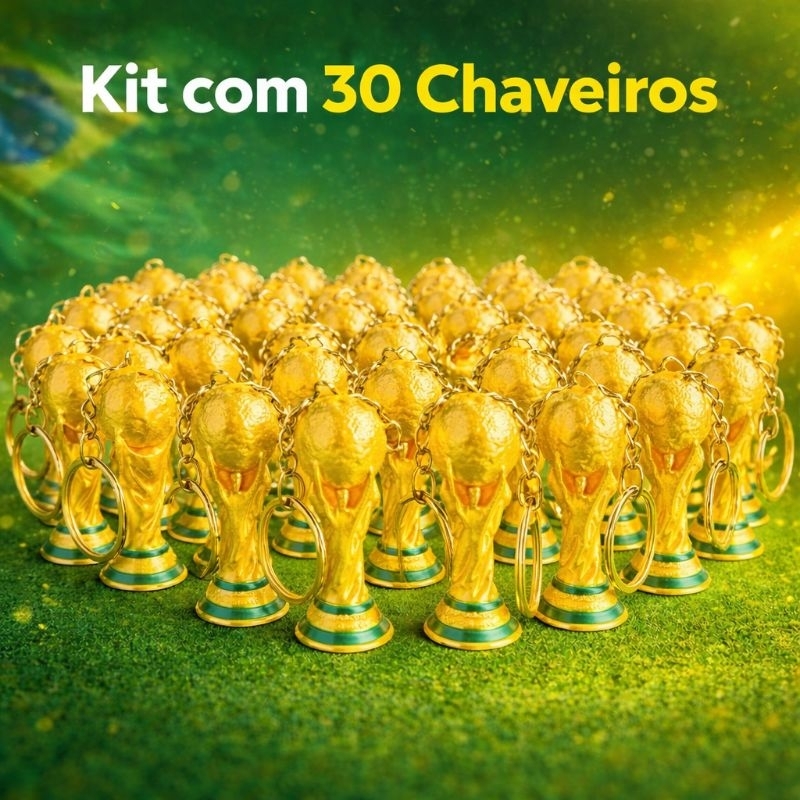 kit 30 chaveiros troféu da copa do mundo lembrancinha-tema futebol copa 2026