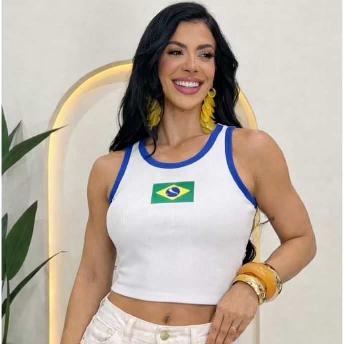Blusinha Cropped Brasil Feminino Ribana Canelada Regata Hexa 2026