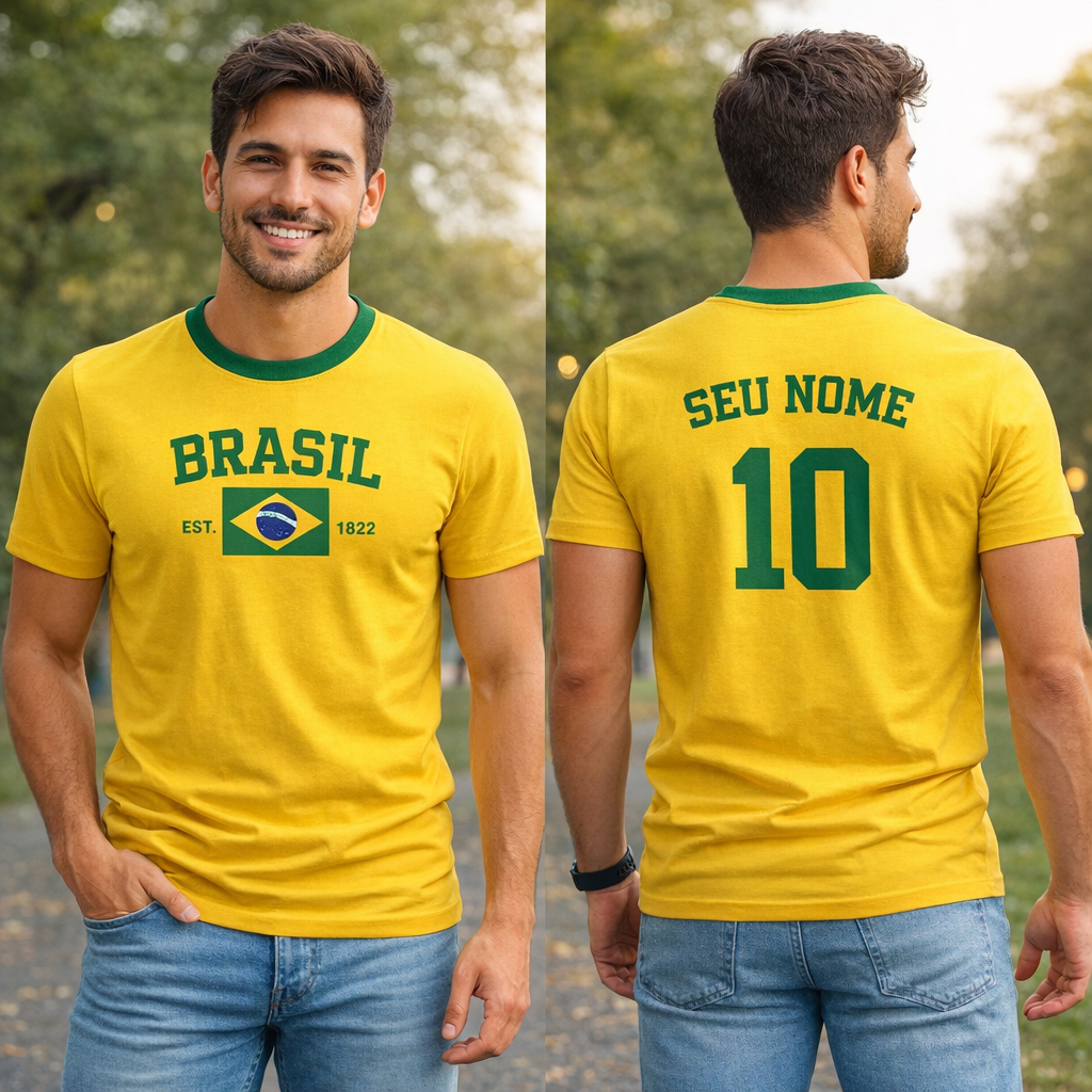 Camiseta Brasil  Copa do mundo Personalizado Com seu Nome e Numero Premium | Confortável, Não Desbota e Secagem Rápida