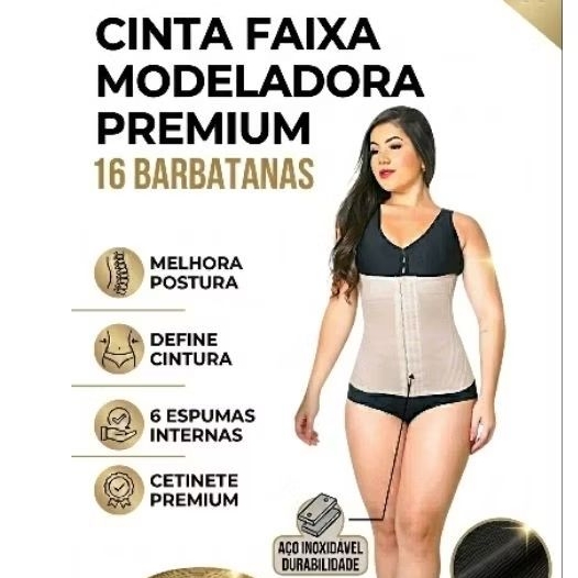 Cinta Faixa  16 Barbatanas,  até 54, alta compressão fecho triplo, espumas protetoras