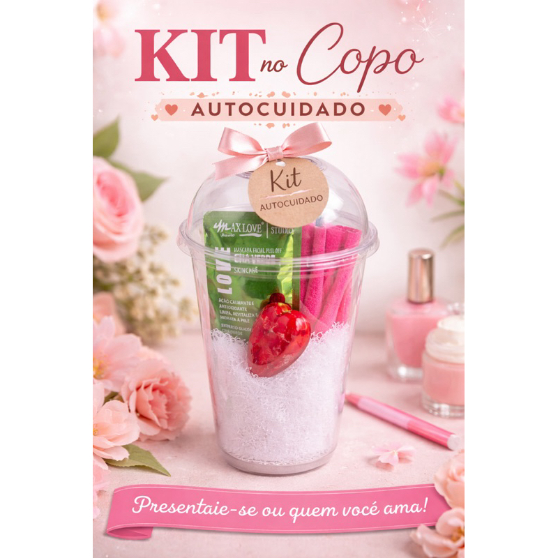 KIT SKIN CARE NO COPO LINDO FAIXA SKIN COM VELCRO E FAIXA PARA CABELO YOGA BATOM BRILHO MASCARA FACIAL ESCOVA CÍLIOS