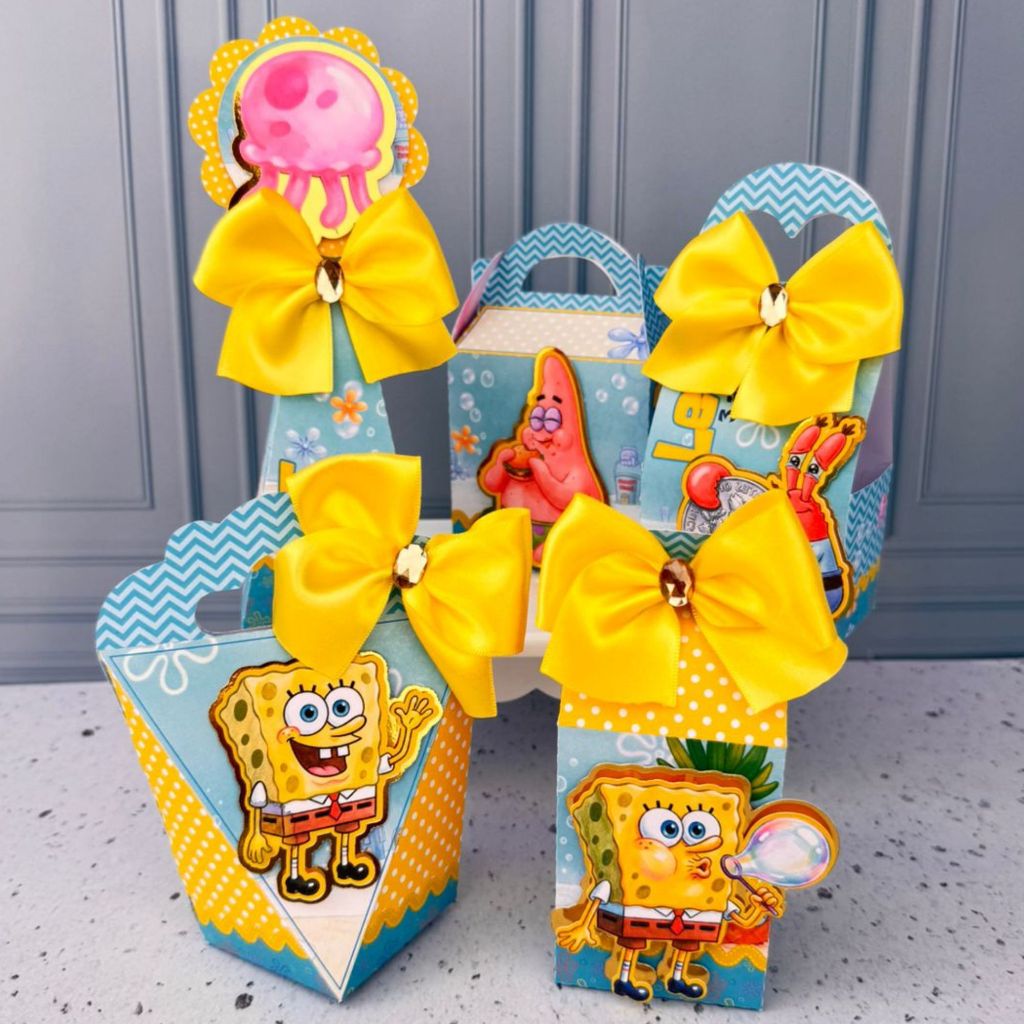 KIT FESTA BOB ESPONJA COMAPLIQUE 3D LEMBRANCINHAS PERSONALIZADA PARA FESTA INFANTIL