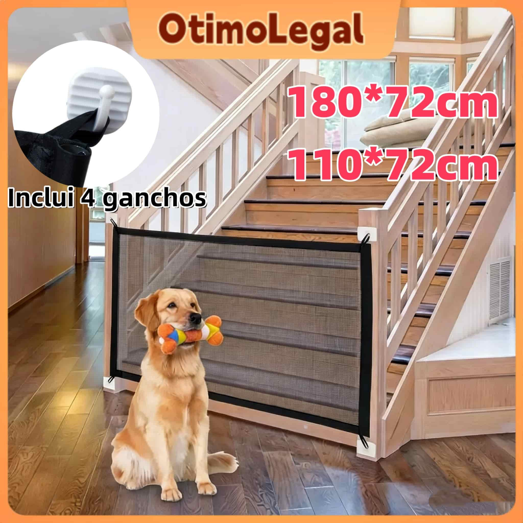 Cerca para Cães e Gatos Tela de Proteção para Portas Removível Premium Pet 180*72cm/110*72cm 4 Ganchos