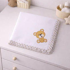 Manta Piquet Bebê 70x70 Estampada e Bordada | Conforto e Delicadeza 100% Algodão