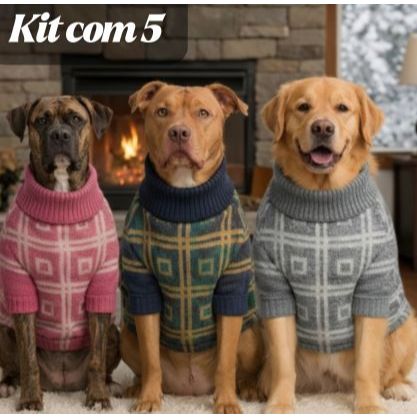 Kit 5 Roupas Lã Cachorro Grande GG XG EXG Tricot Conforto Térmico Inverno Macio FácilVestir Sortidas