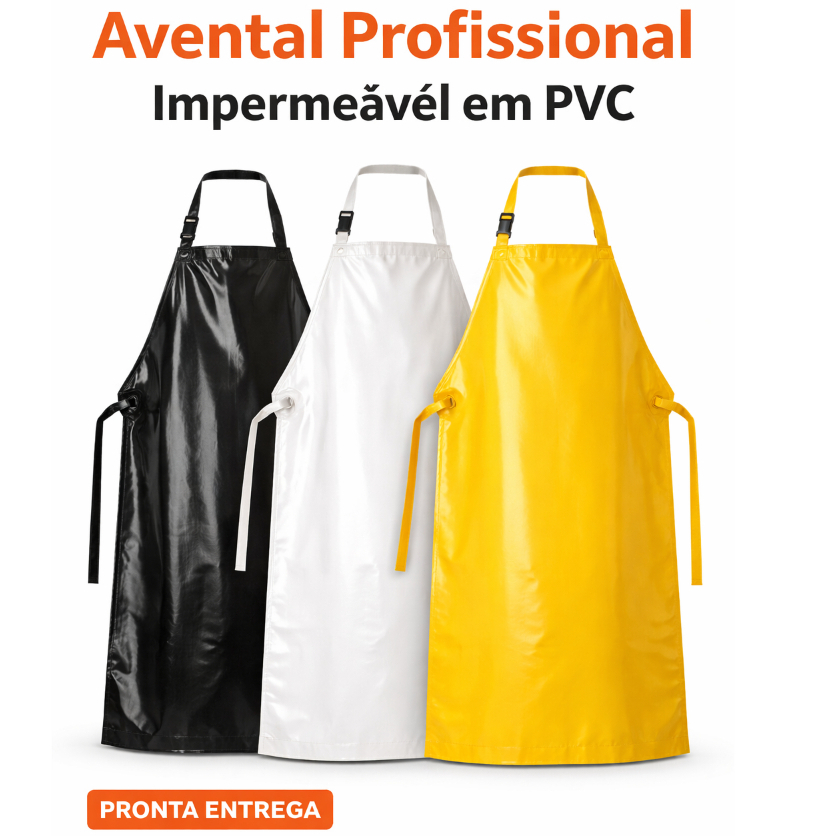 Avental Profissional Impermeavel em PVC Ajustavel Preto Branco Amarelo Churrasco Cozinha