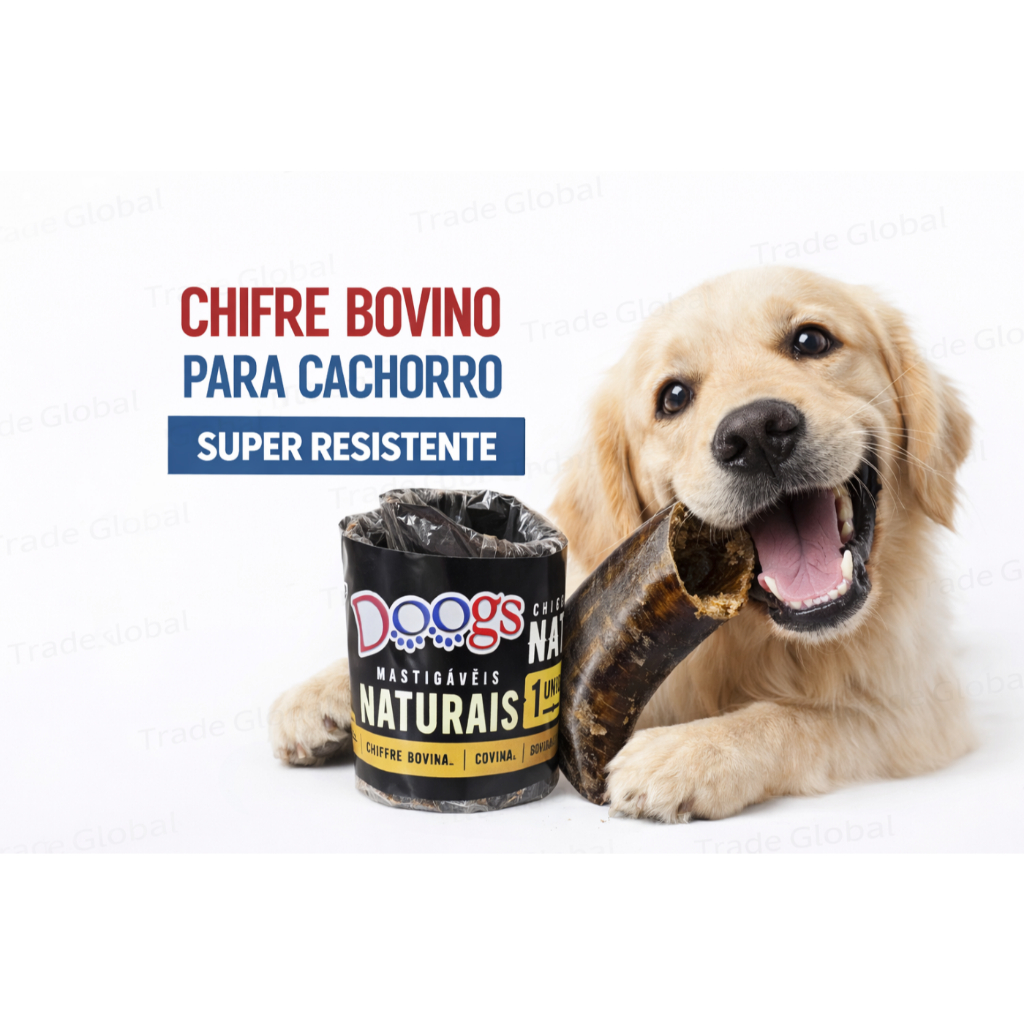 CHIFRE BOVINO MASTIGÁVEL - Mordedor Natural Doogs 100% natural para todas raças e tamanhos